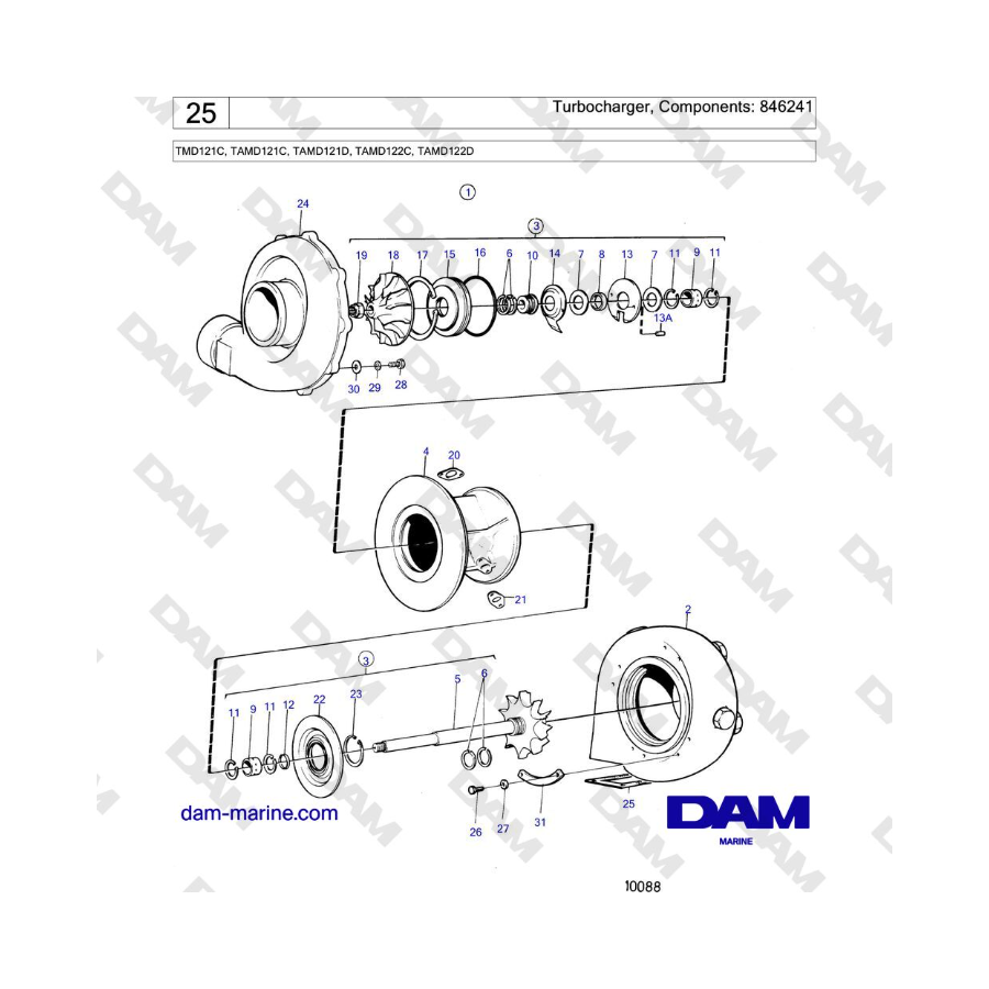 Volvo Penta TMD121C, TAMD121C, TAMD121D, TAMD122C, TAMD122D - Turbocharger, Components: 846241