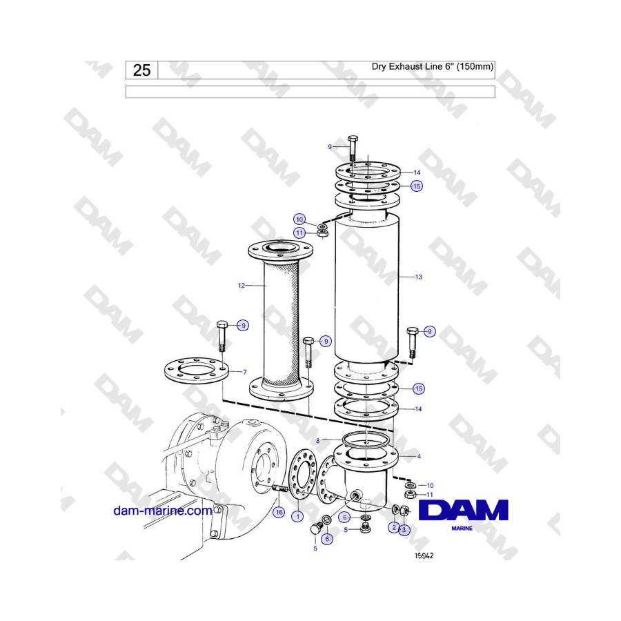 Volvo Penta TMD121C, TAMD121C, TAMD121D, TAMD122C, TAMD122D - Dry Exhaust Line 6'' (150mm)