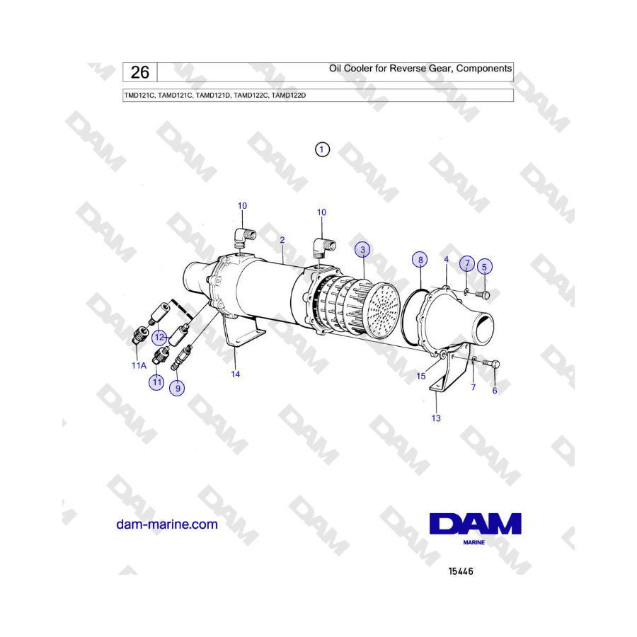 Volvo Penta TMD121C, TAMD121C, TAMD121D, TAMD122C, TAMD122D - Oil Cooler for Reverse Gear, Components 