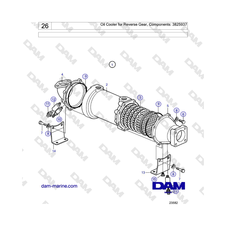 Volvo Penta TMD121C, TAMD121C, TAMD121D, TAMD122C, TAMD122D - Oil Cooler for Reverse Gear, Components: 3825937