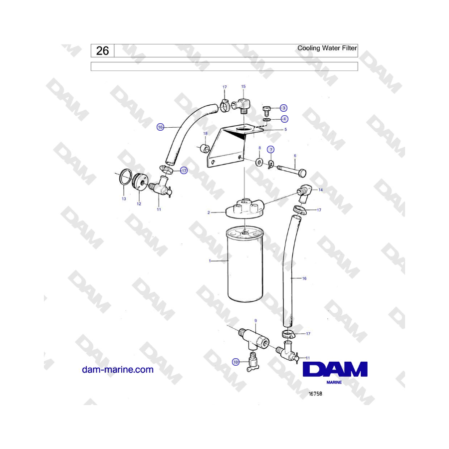 Volvo Penta TMD121C, TAMD121C, TAMD121D, TAMD122C, TAMD122D - Cooling Water Filter