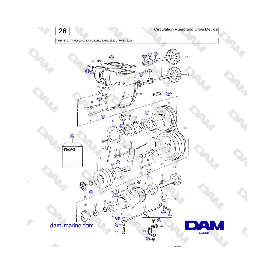 Volvo Penta TMD121C, TAMD121C, TAMD121D, TAMD122C, TAMD122D - Circulation Pump and Drive Device