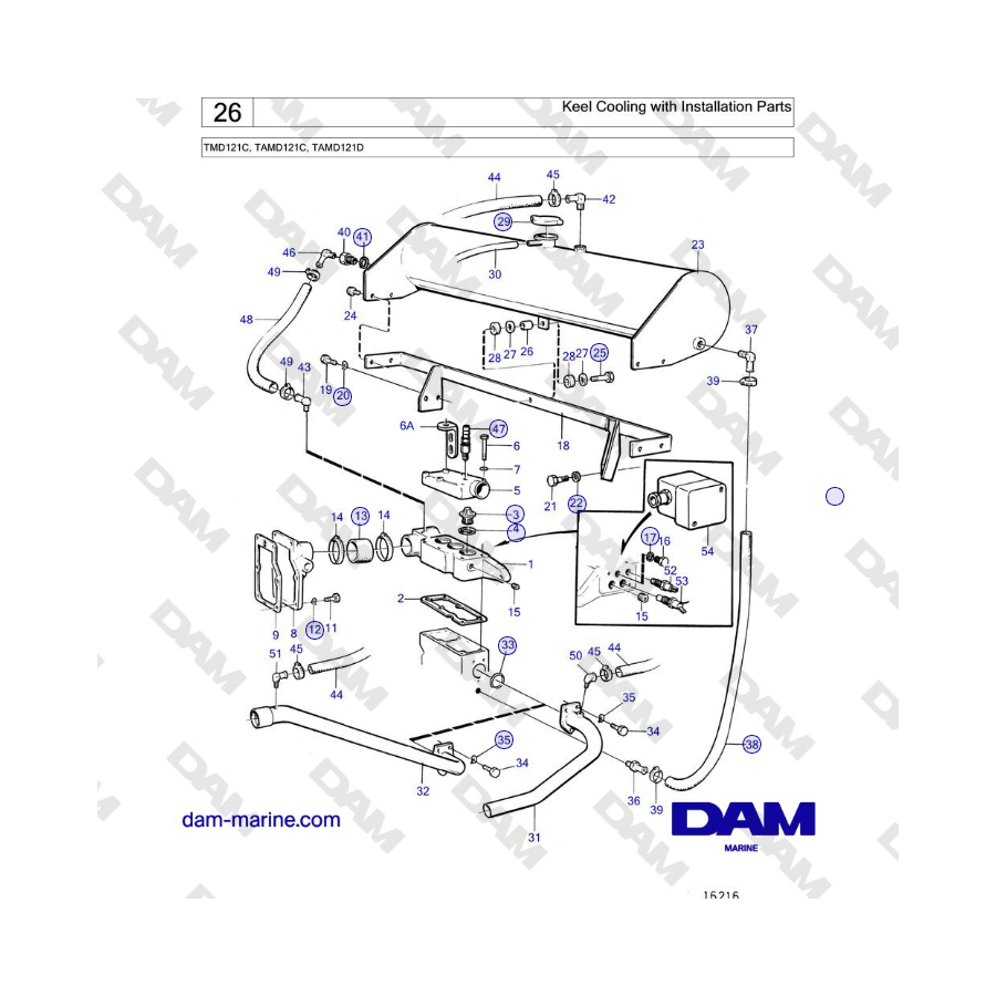 Volvo Penta TMD121C, TAMD121C, TAMD121D - Keel Cooling with Installation Parts