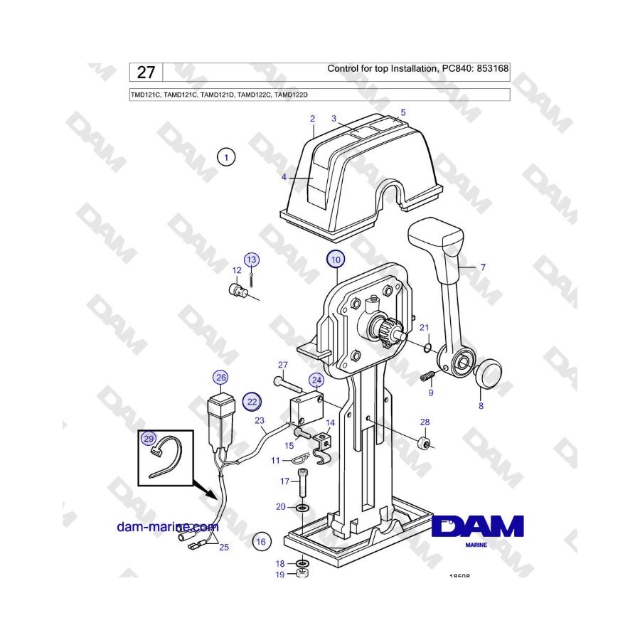 Volvo Penta TMD121C, TAMD121C, TAMD121D, TAMD122C, TAMD122D - Control for top Installation, PC840: 853168 