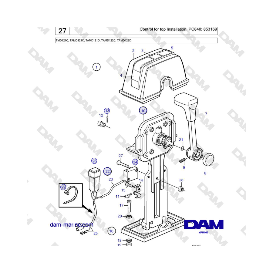 Volvo Penta TMD121C, TAMD121C, TAMD121D, TAMD122C, TAMD122D - Control for top Installation, PC840: 853169