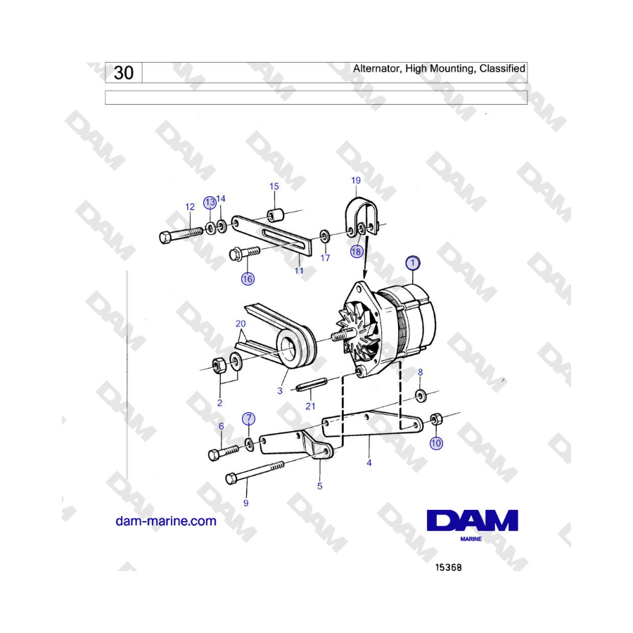 Volvo Penta TMD121C, TAMD121C, TAMD121D, TAMD122C, TAMD122D - Alternator, High Mounting, Classified