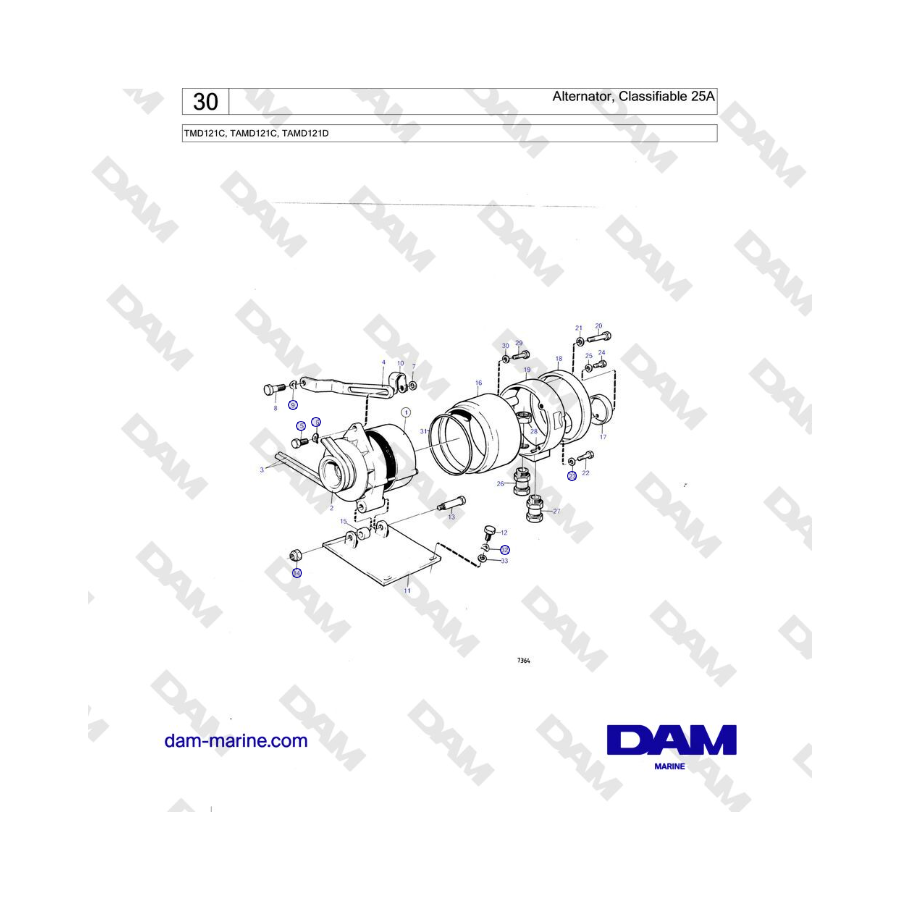 Volvo Penta TMD121C, TAMD121C, TAMD121D - Alternator, Classifiable 25A