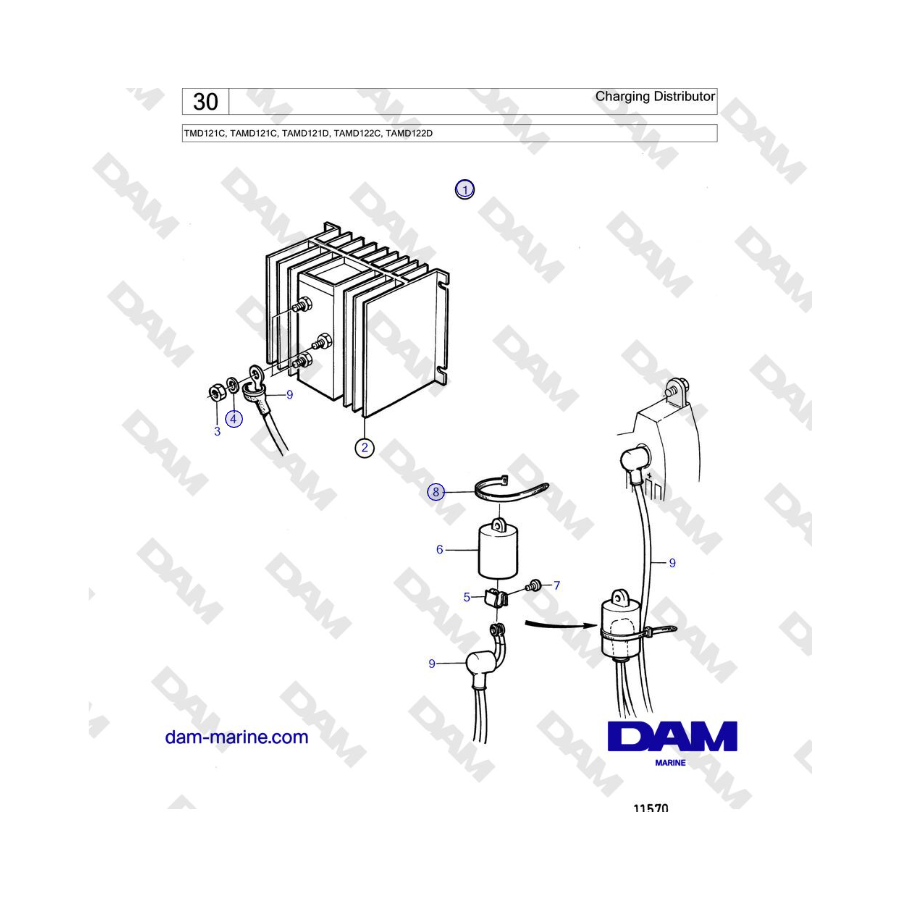 Volvo Penta TMD121C, TAMD121C, TAMD121D, TAMD122C, TAMD122D - Charging Distributor