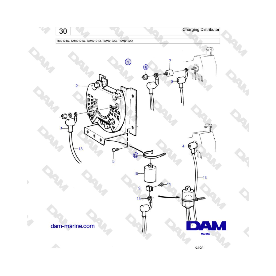 Volvo Penta TMD121C, TAMD121C, TAMD121D, TAMD122C, TAMD122D - Charging Distributor