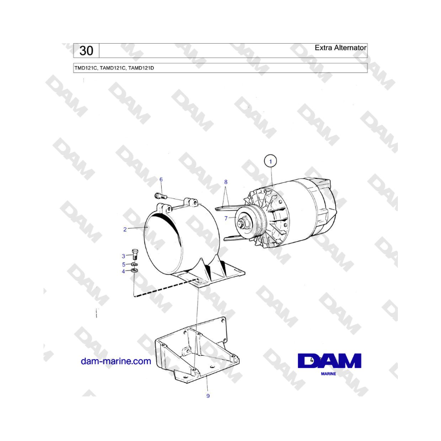 Volvo Penta TMD121C, TAMD121C, TAMD121D - Extra Alternator