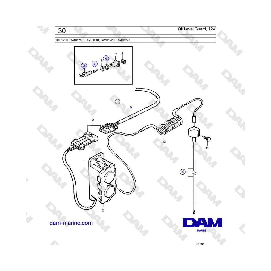 Volvo Penta TMD121C, TAMD121C, TAMD121D, TAMD122C, TAMD122D - Oil Level Guard, 12V