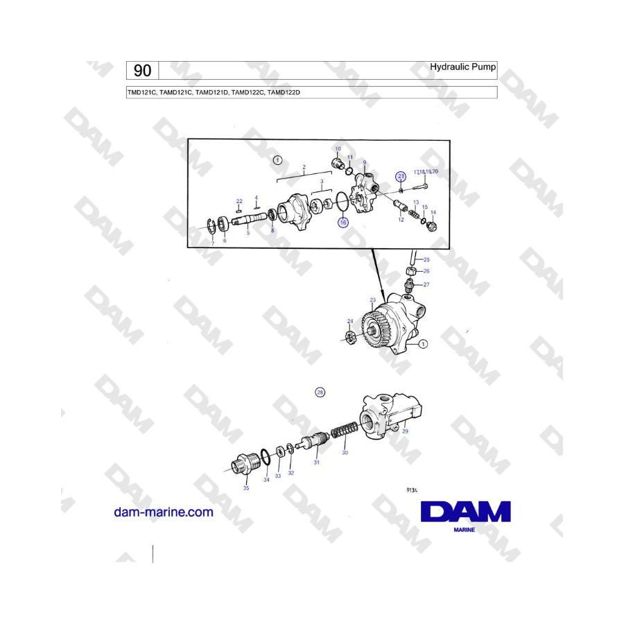 Volvo Penta TMD121C, TAMD121C, TAMD121D, TAMD122C, TAMD122D - Hydraulic Pump