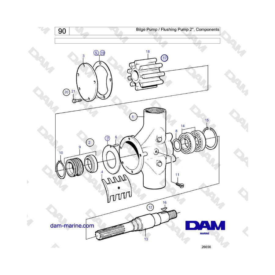 Volvo Penta TMD121C, TAMD121C, TAMD121D, TAMD122C, TAMD122D - Bilge Pump / Flushing Pump 2'', Components