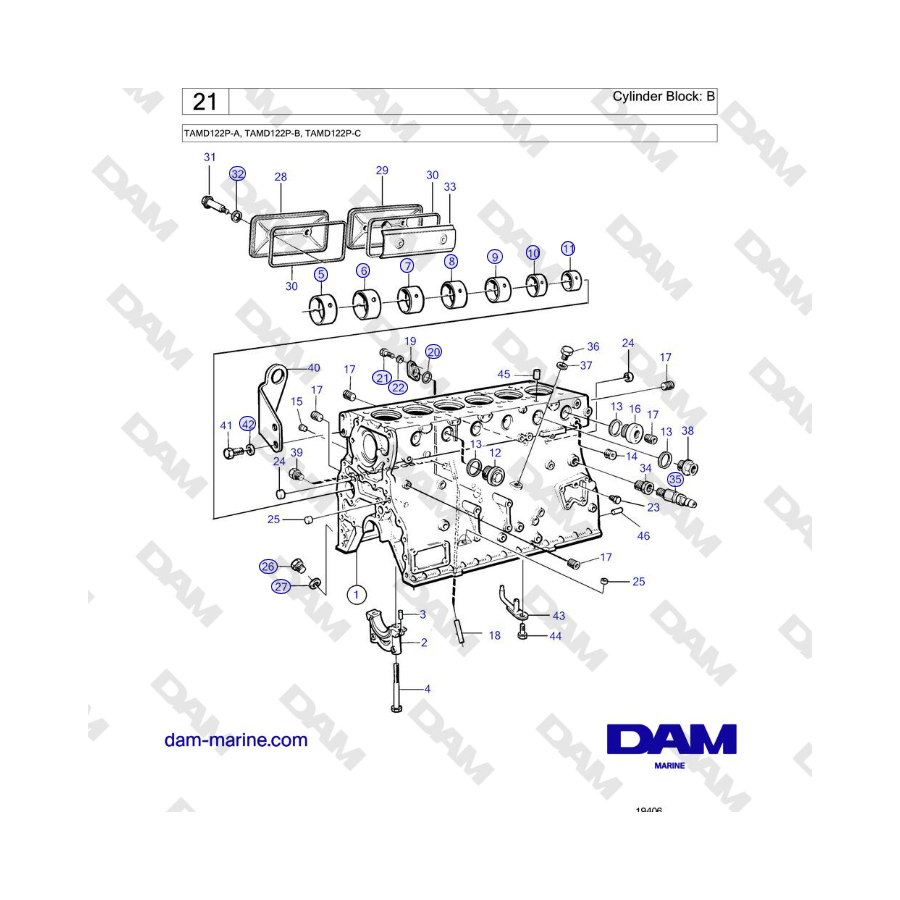 Volvo Penta TAMD122P-A, TAMD122P-B, TAMD122P-C - Cylinder Block: B