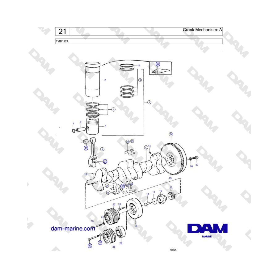 Volvo Penta TMD122A - Crank Mechanism: A 