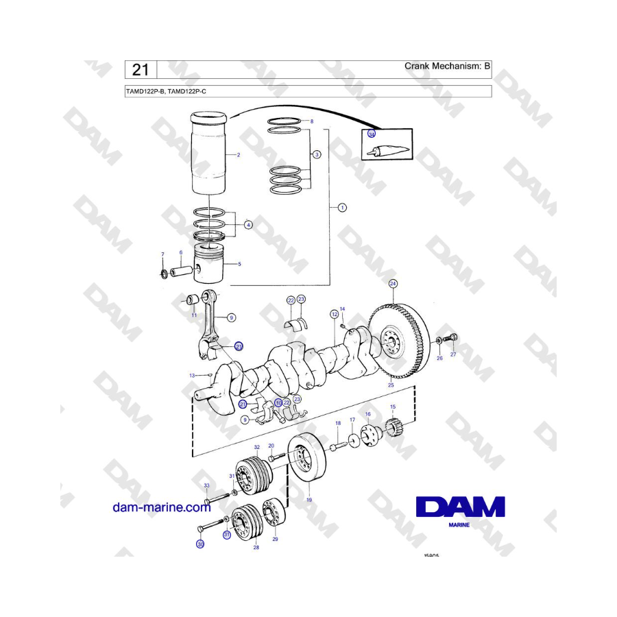 Volvo Penta TAMD122P-B, TAMD122P-C - Crank Mechanism: B