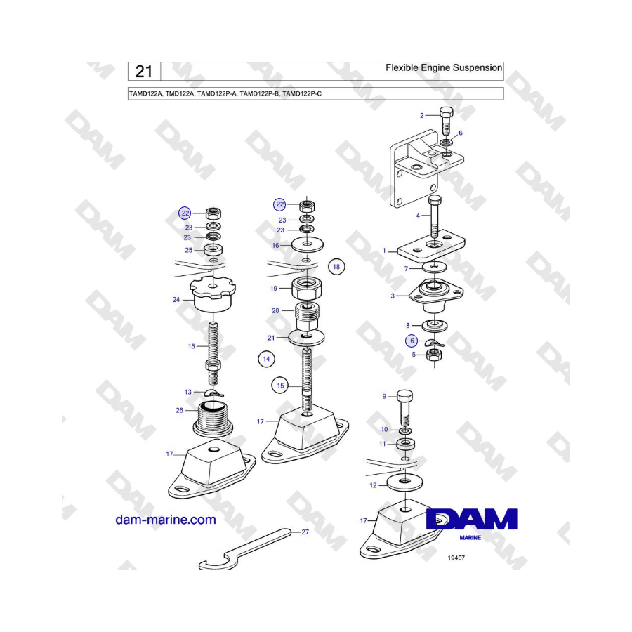 Volvo Penta TAMD122A, TMD122A, TAMD122P-A, TAMD122P-B, TAMD122P-C - Flexible Engine Suspension