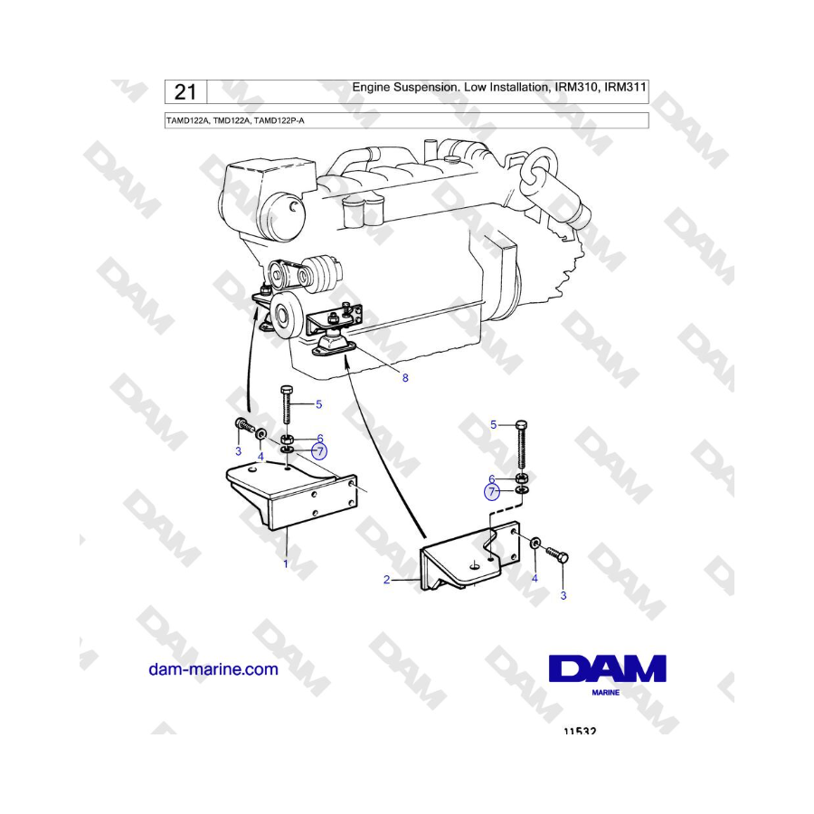 Volvo Penta TAMD122A, TMD122A, TAMD122P-A - Engine Suspension. Low Installation, IRM310, IRM311