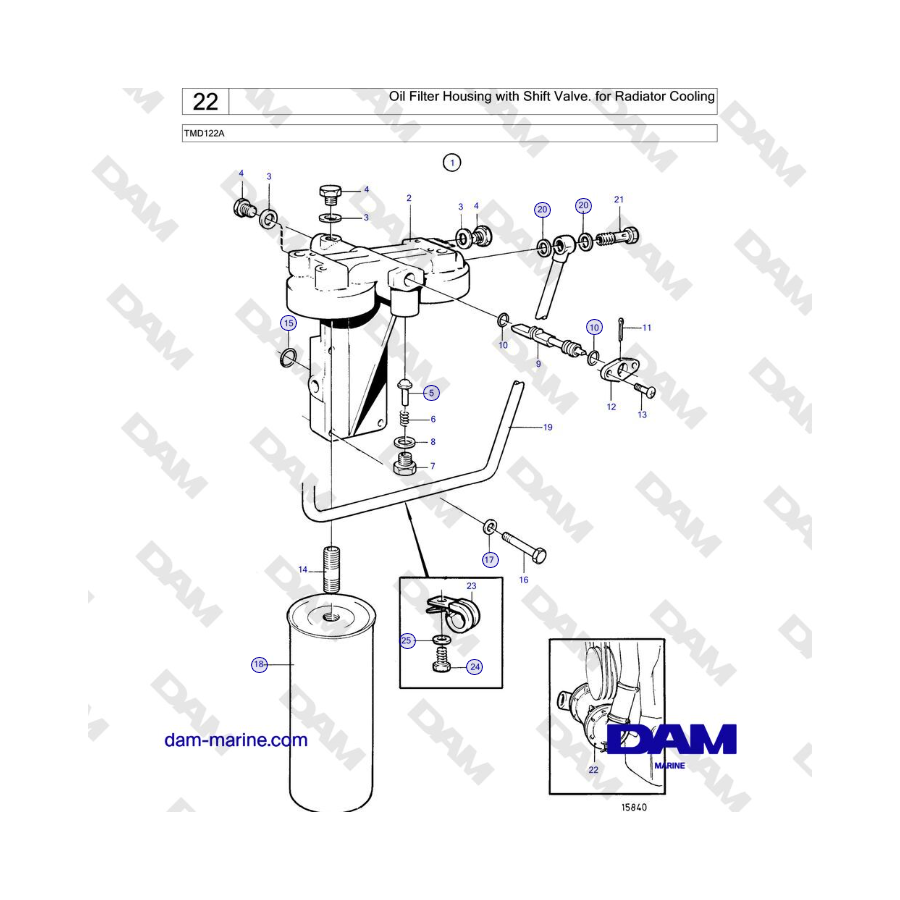 Volvo Penta TMD122A - Oil Filter Housing with Shift Valve. for Radiator Cooling