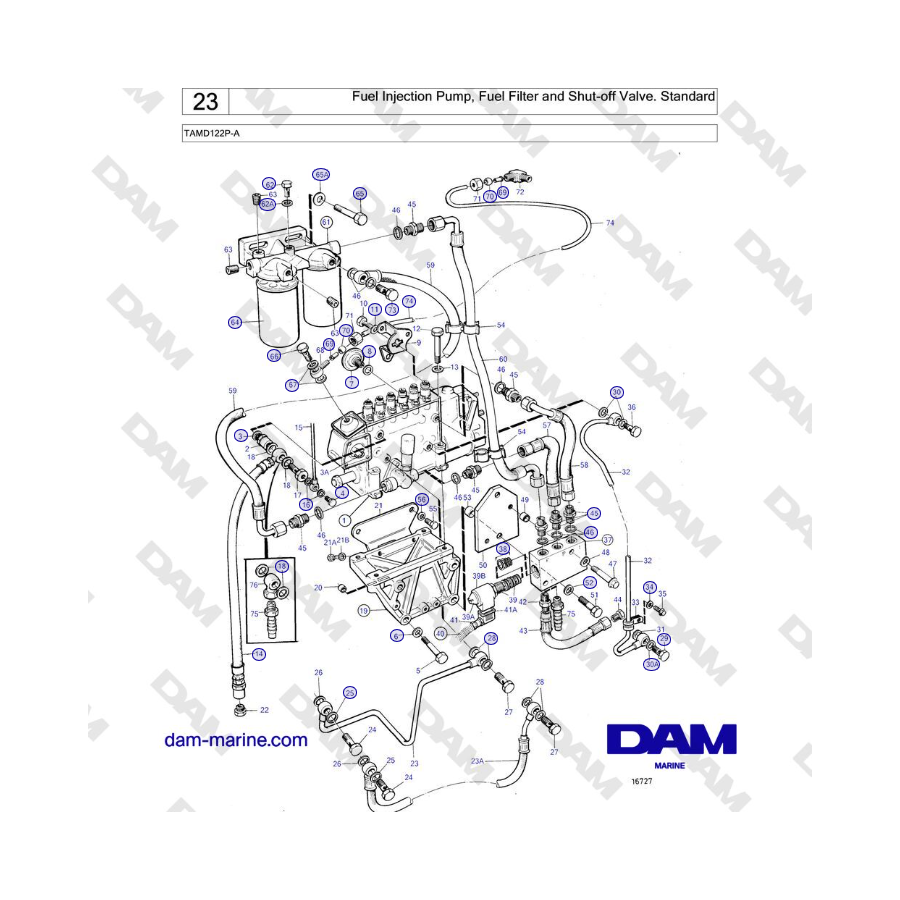 Volvo Penta TAMD122P-A - Fuel Injection Pump, Fuel Filter and Shut-off Valve. Standard