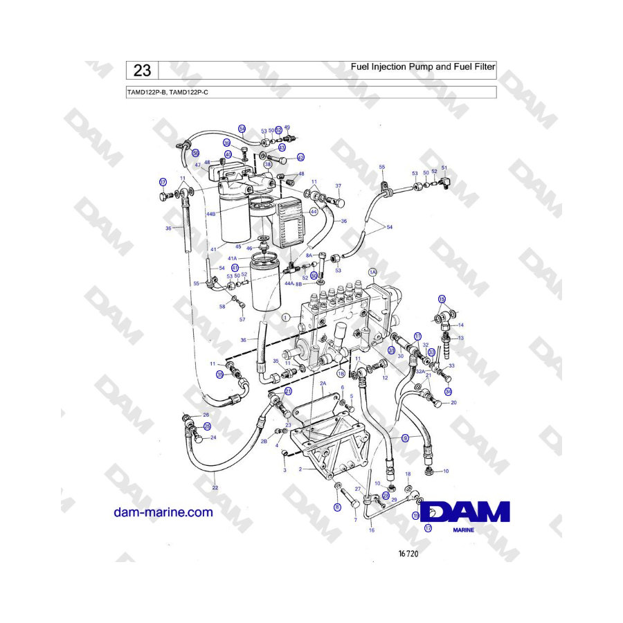 Volvo Penta TAMD122P-B, TAMD122P-C - Fuel Injection Pump and Fuel Filter