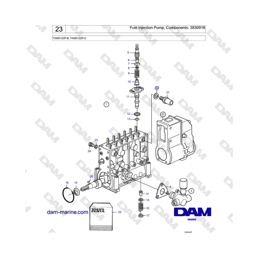 Volvo Penta TAMD122P-B, TAMD122P-C - Fuel Injection Pump, Components: 3830918 