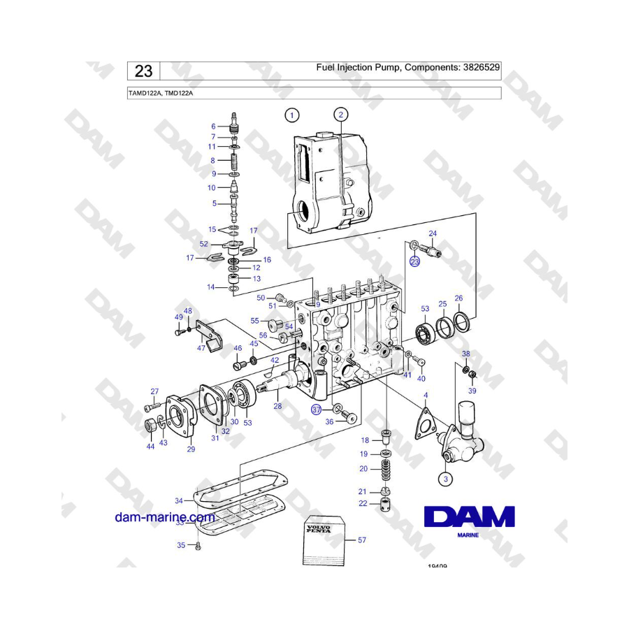 Volvo Penta TAMD122A, TMD122A - Fuel Injection Pump, Components: 3826529