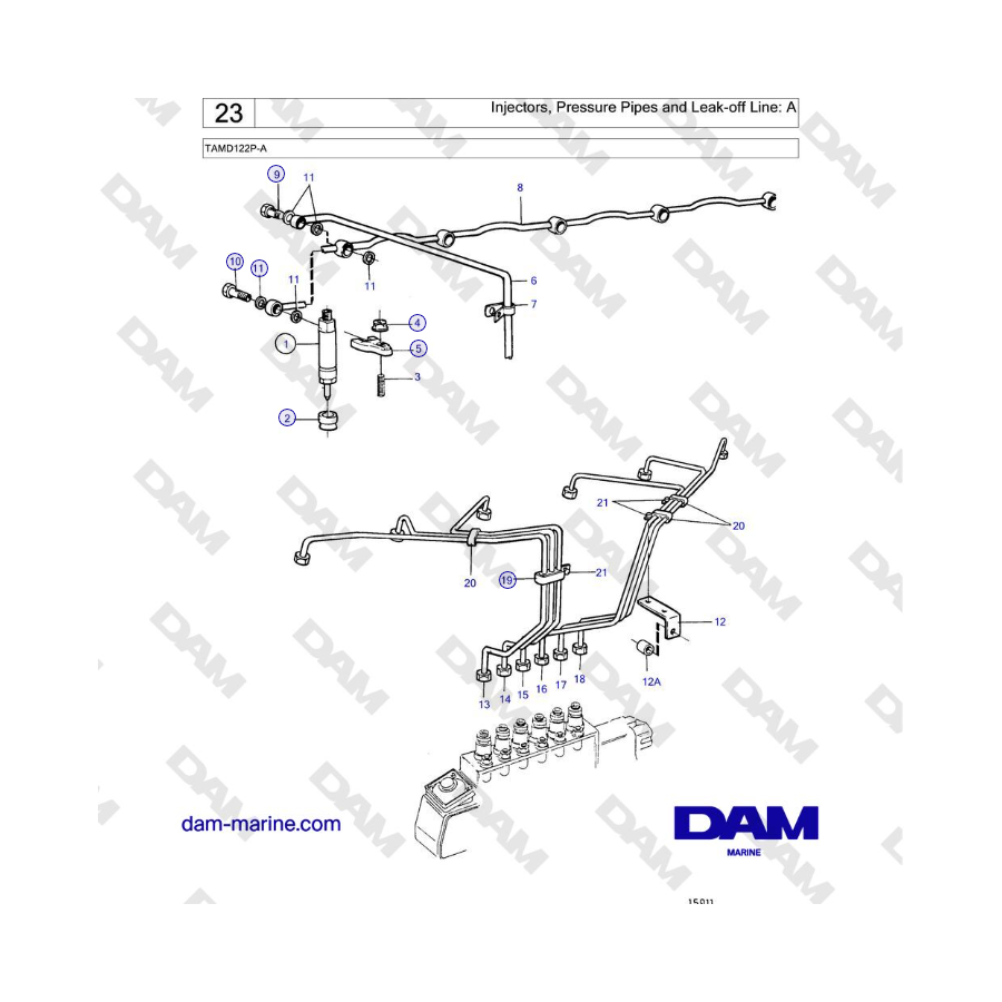 Volvo Penta TAMD122P-A - Injectors, Pressure Pipes and Leak-off Line: A