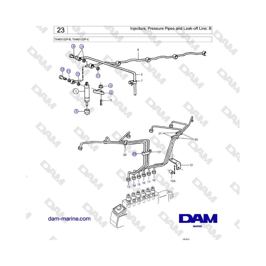 Volvo Penta TAMD122P-B, TAMD122P-C - Injectors, Pressure Pipes and Leak-off Line: B