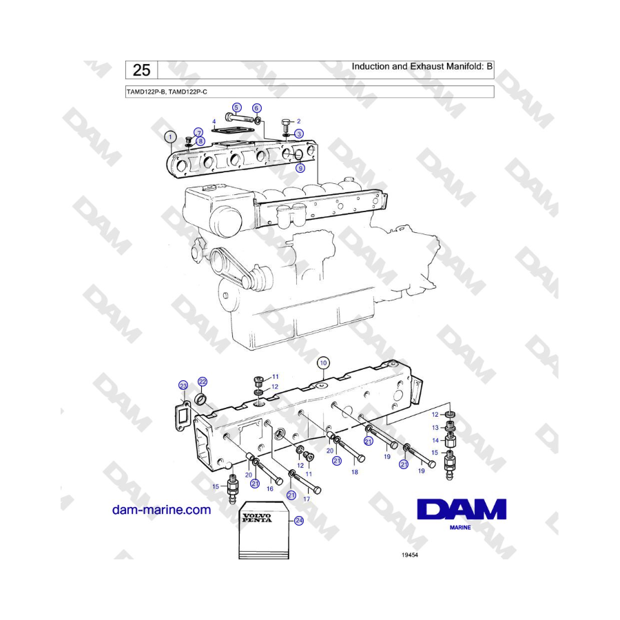 Volvo Penta TAMD122P-B, TAMD122P-C - Induction and Exhaust Manifold: B