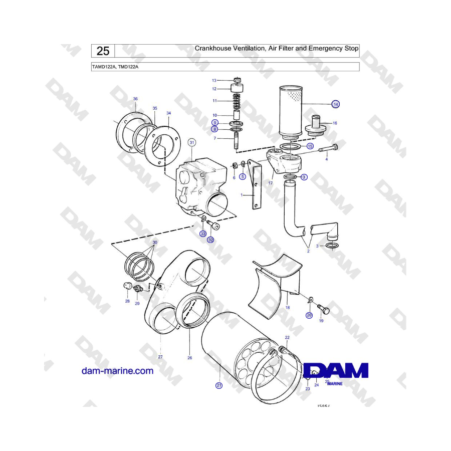 Volvo Penta TAMD122A, TMD122A - Crankhouse Ventilation, Air Filter and Emergency Stop