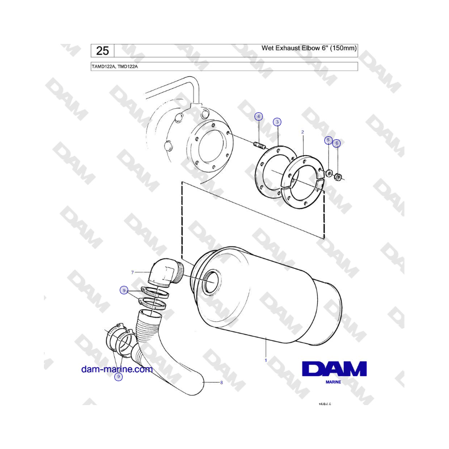 Volvo Penta TAMD122A, TMD122A - Wet Exhaust Elbow 6'' (150mm) 