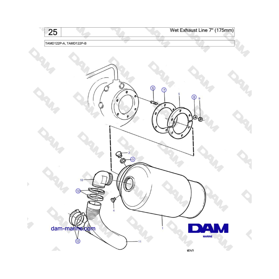 Volvo Penta TAMD122P-A, TAMD122P-B - Wet Exhaust Line 7'' (175mm)