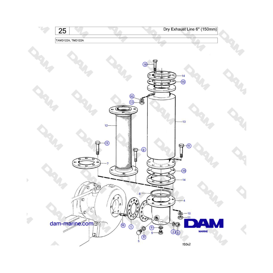 Volvo Penta TAMD122A, TMD122A - Dry Exhaust Line 6'' (150mm)