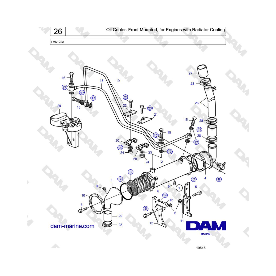 Volvo Penta TMD122A - Oil Cooler. Front Mounted, for Engines with Radiator Cooling 