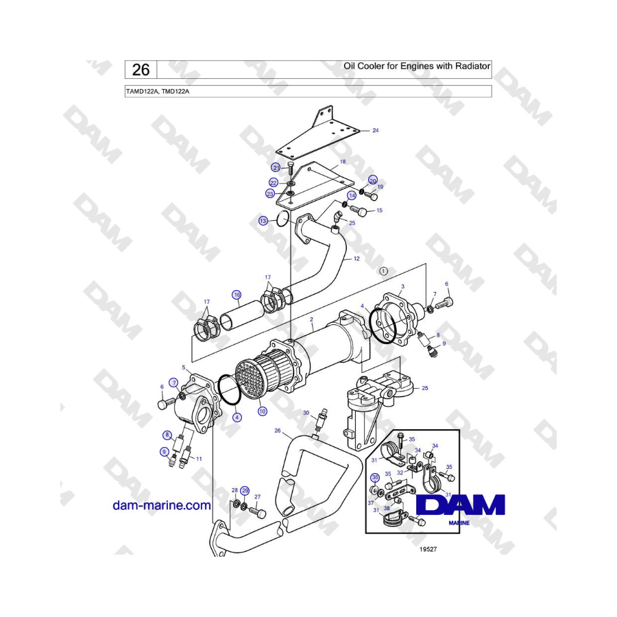 Volvo Penta TAMD122A, TMD122A - Oil Cooler for Engines with Radiator