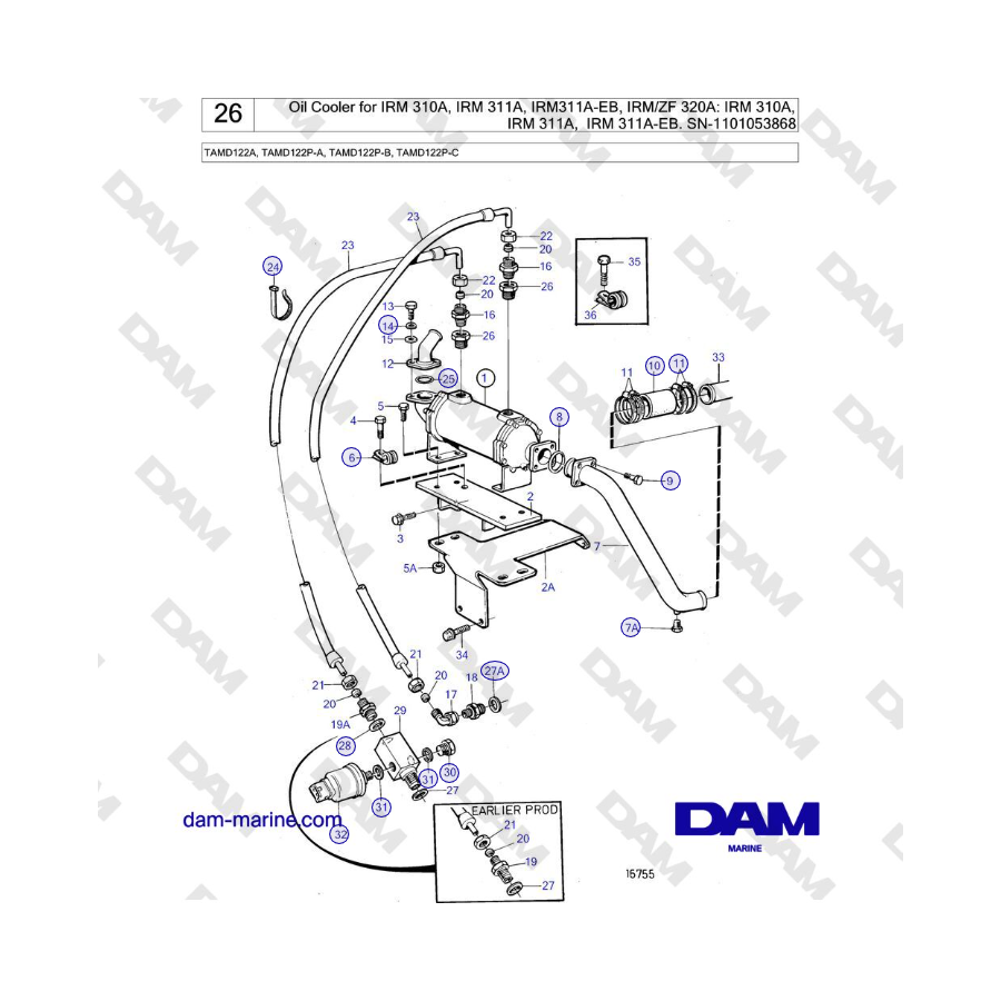 Volvo Penta TAMD122A, TAMD122P-A, TAMD122P-B, TAMD122P-C - Oil Cooler for IRM 310A, IRM 311A