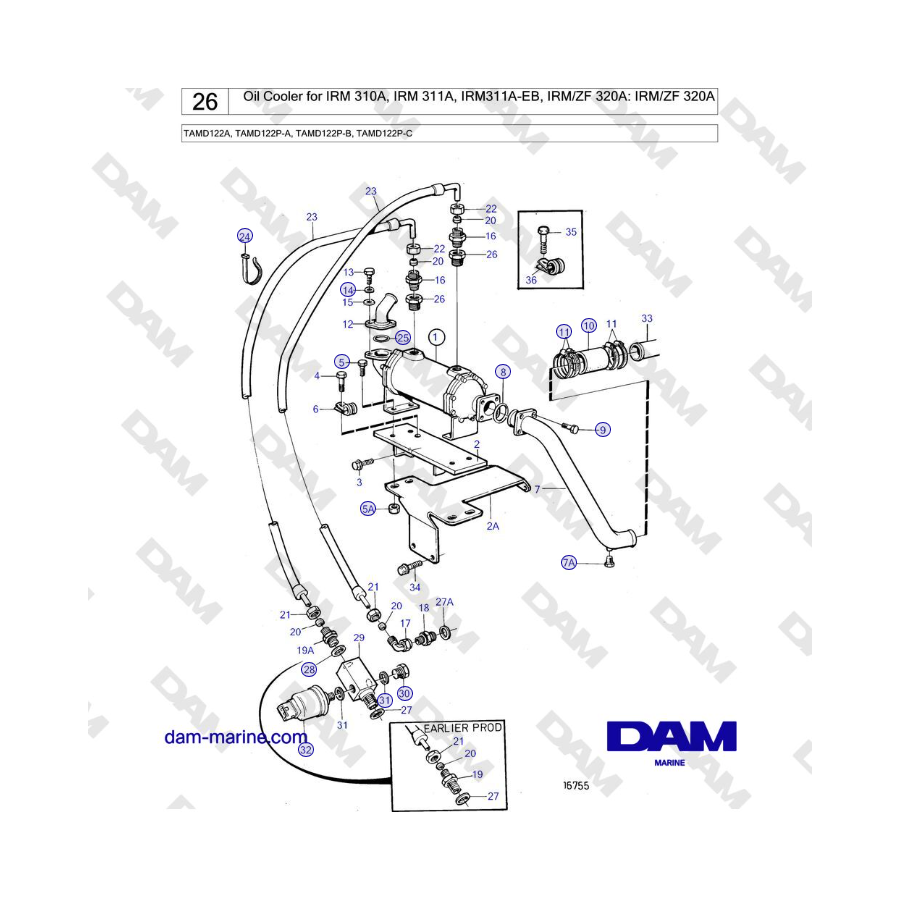 Volvo Penta TAMD122A, TAMD122P-A, TAMD122P-B, TAMD122P-C - Oil Cooler for IRM 310A, IRM 311A, IRM311A-EB