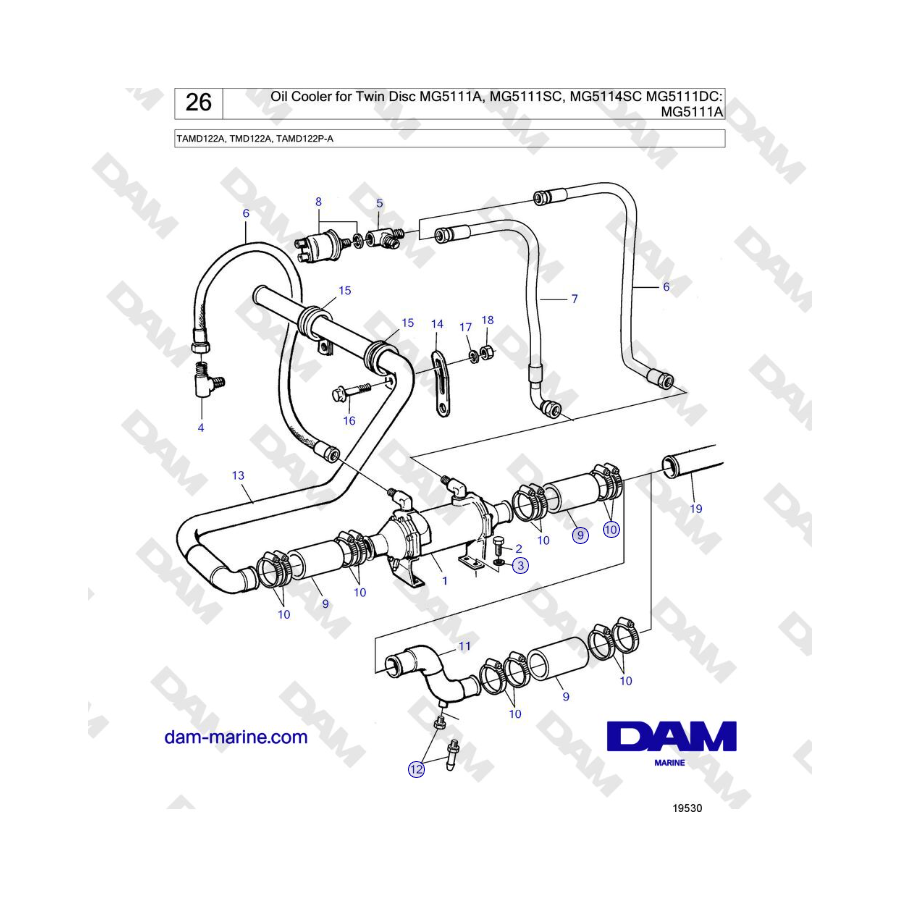 Volvo Penta TAMD122A, TMD122A, TAMD122P-A - Oil Cooler for Twin Disc MG5111A, MG5111SC, MG5114SC MG5111DC: MG5111A