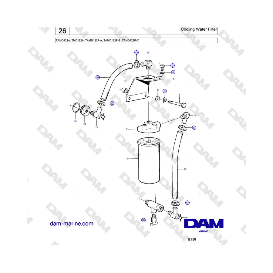 Volvo Penta TAMD122A, TMD122A, TAMD122P-A, TAMD122P-B, TAMD122P-C - Cooling Water Filter