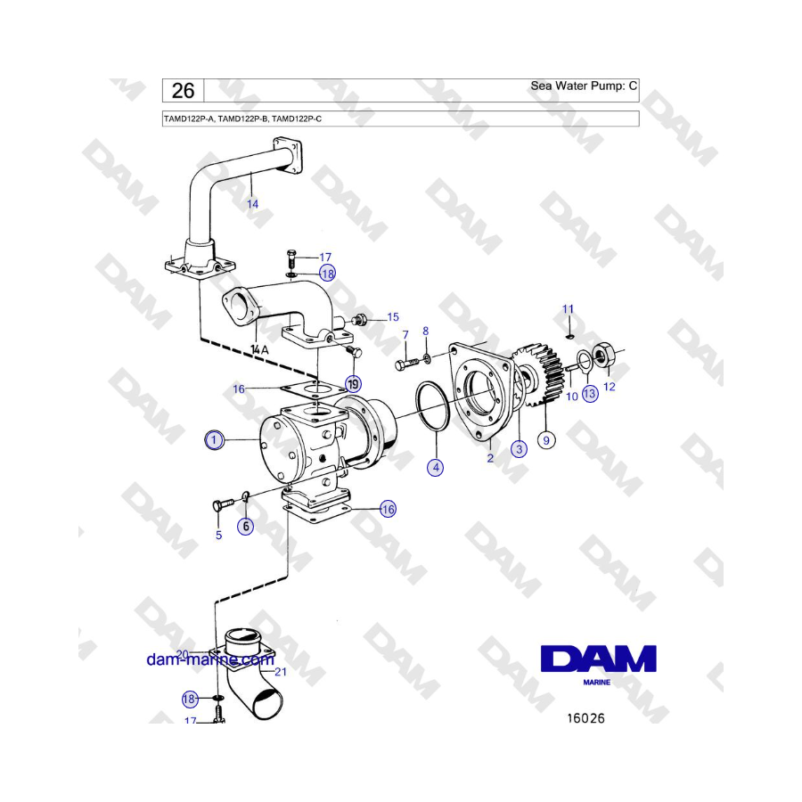 Volvo Penta TAMD122P-A, TAMD122P-B, TAMD122P-C - Sea Water Pump: C 