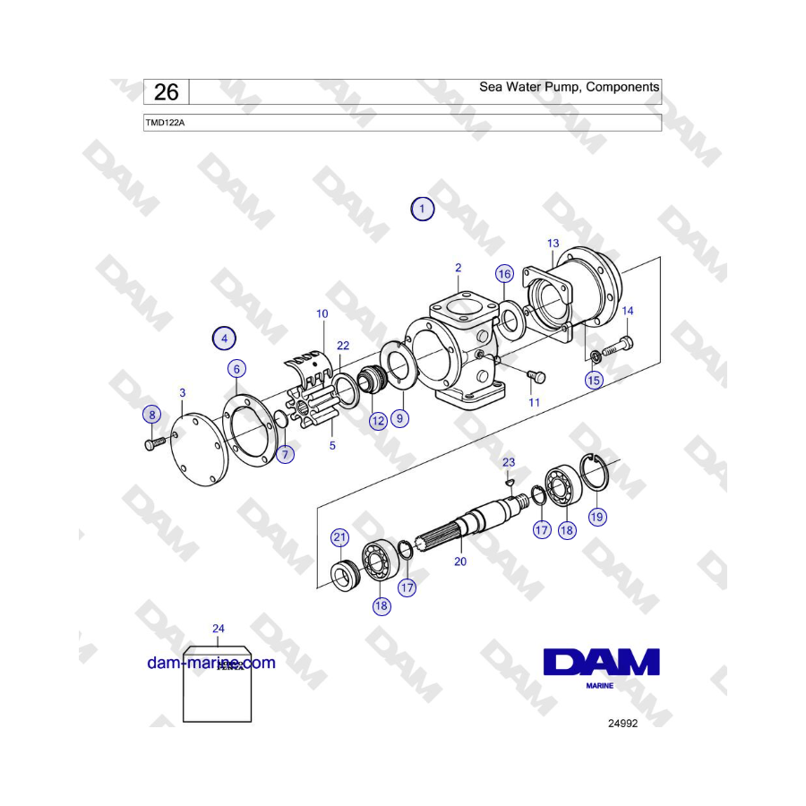 Volvo Penta TMD122A - Sea Water Pump, Components