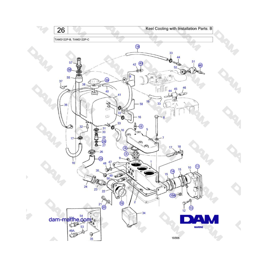 Volvo Penta TAMD122P-B, TAMD122P-C - Keel Cooling with Installation Parts: B