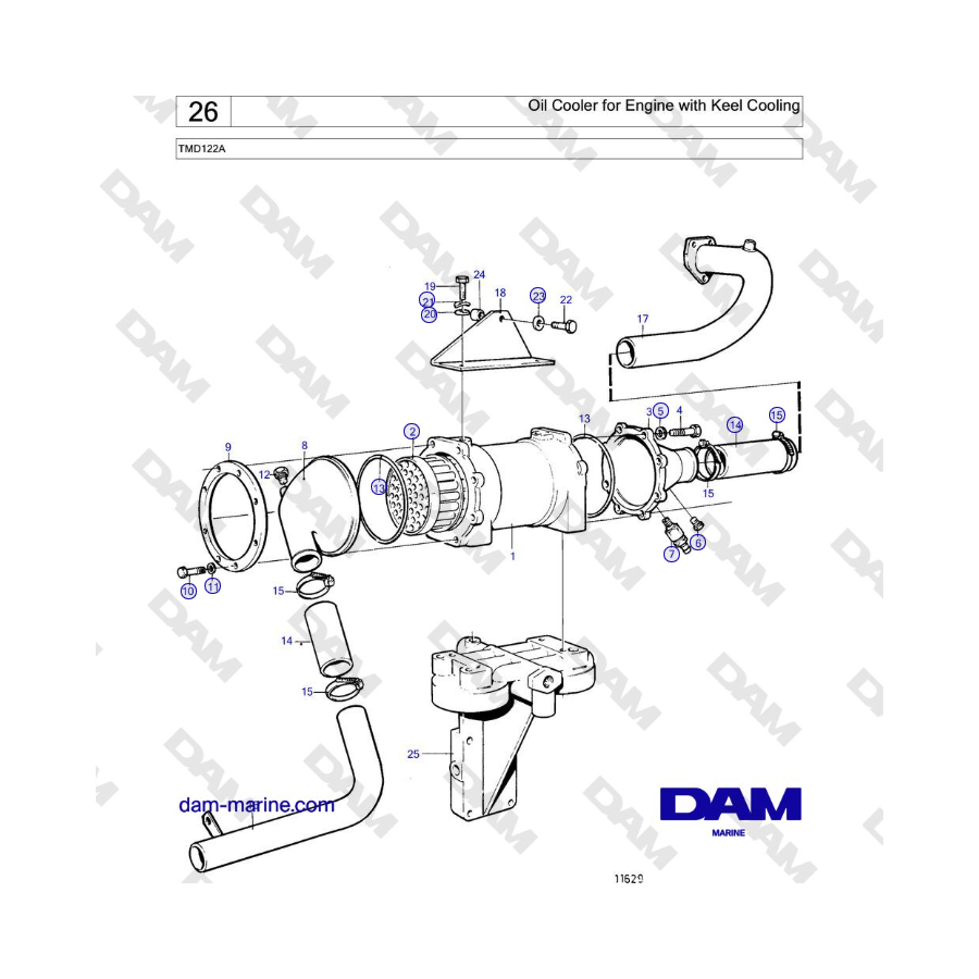 Volvo Penta TMD122A - Oil Cooler for Engine with Keel Cooling 