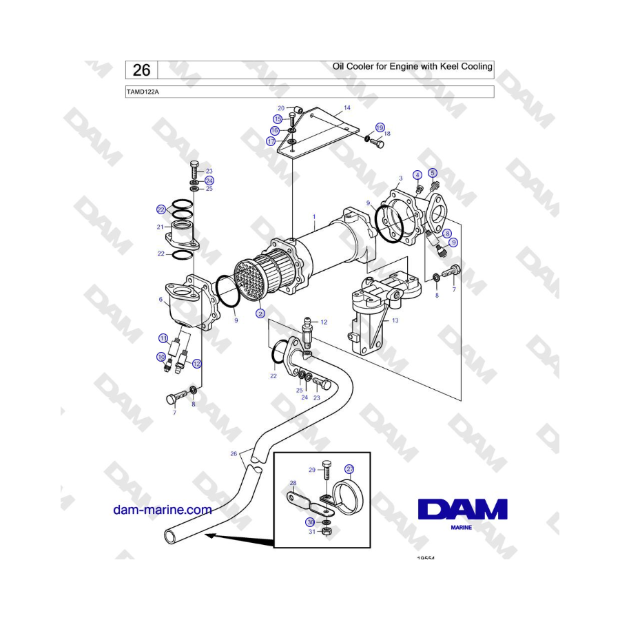 Volvo Penta TAMD122A - Oil Cooler for Engine with Keel Cooling