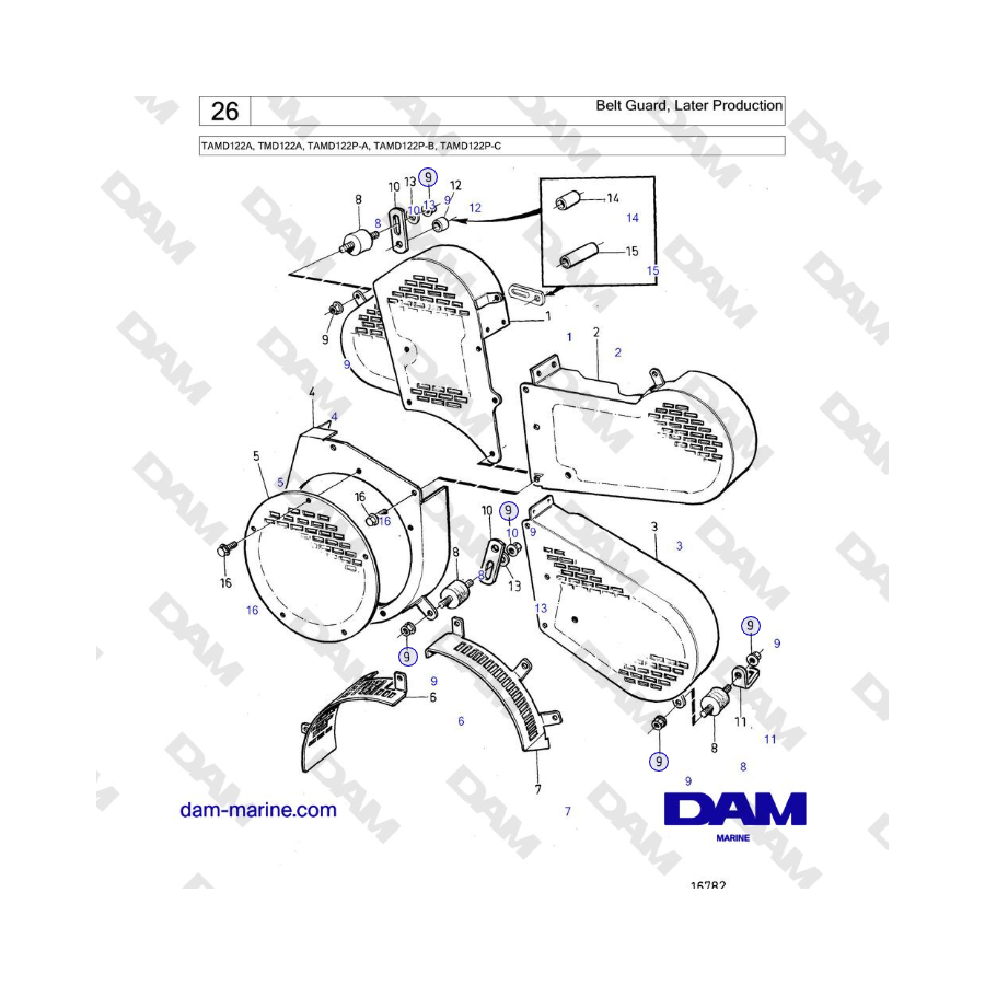 Volvo Penta TAMD122A, TMD122A, TAMD122P-A, TAMD122P-B, TAMD122P-C - Belt Guard, Later Production