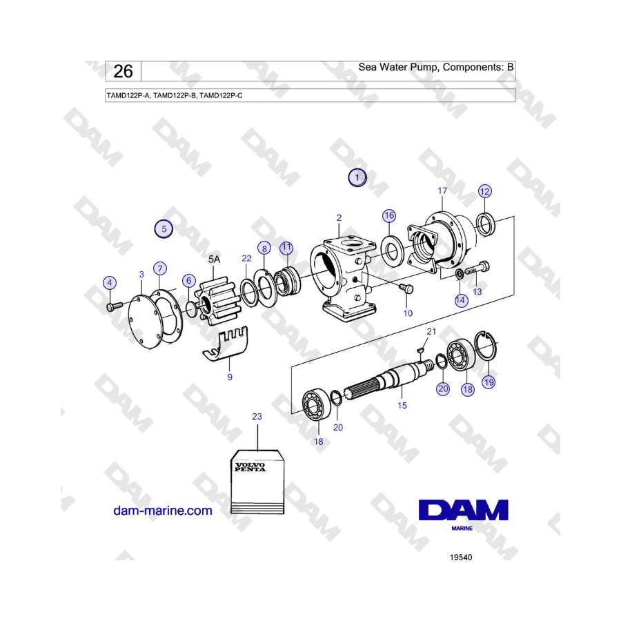 Volvo Penta TAMD122P-A, TAMD122P-B, TAMD122P-C - Sea Water Pump, Components: B