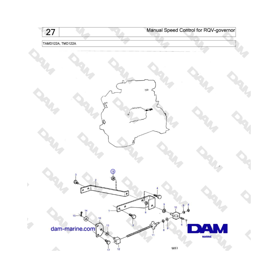 Volvo Penta TAMD122A, TMD122A - Manual Speed Control for RQV-governor