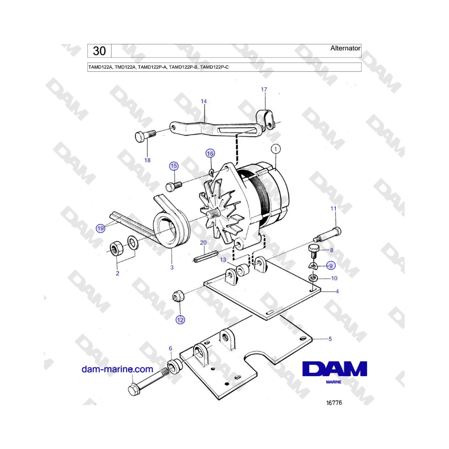 Volvo Penta TAMD122A, TMD122A, TAMD122P-A, TAMD122P-B, TAMD122P-C - Alternator 