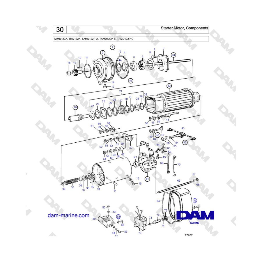 Volvo Penta TAMD122A, TMD122A, TAMD122P-A, TAMD122P-B, TAMD122P-C - Starter Motor, Components 